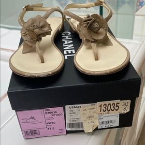 CHANEL Women's Beige Floral Sandals